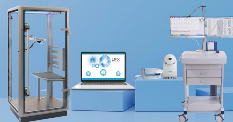Software para pruebas de función pulmonar LFX con oscilómetro tremoflo, espirómetro SpiroScout, cabina pletismográfica PowerCube Body+, sistema de DLCO y CPET CARDIOVIT CS-200 Excellence