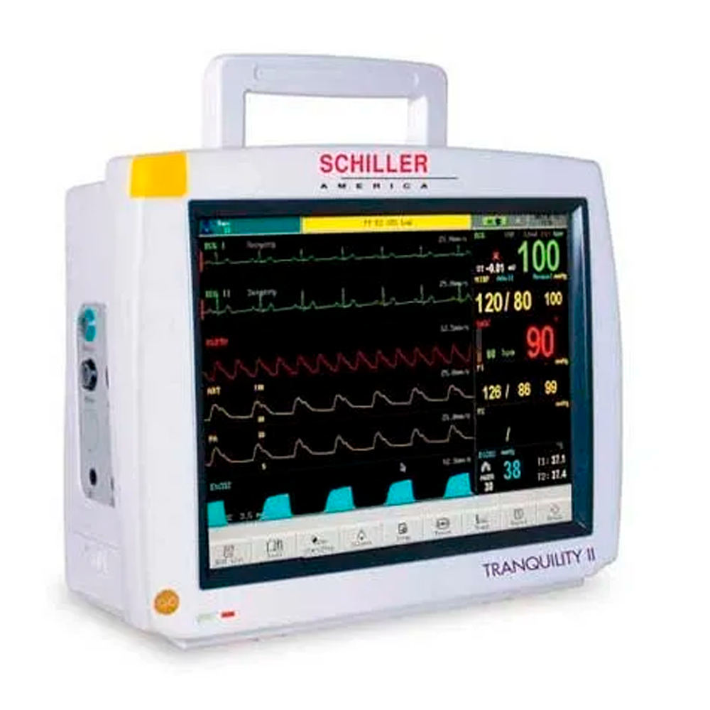 El Monitor Tranquility II es ligero, compacto y portátil. Pantalla de 12.1” a color. Peso: 4.5 kg. Pacientes adultos, pediátricos y neonatales.