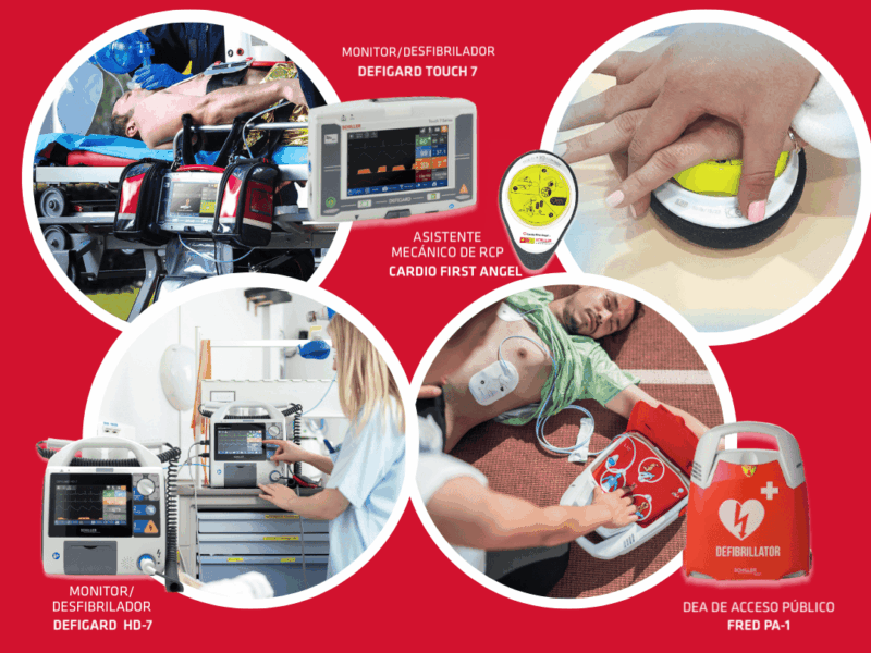 Equipos de emergencias SCHILLER. Cumplen con las recomendaciones de las Guías AHA 2025 para RCP y atención cardiovascular.