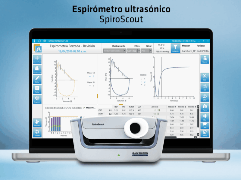 Espirometría realizada con el espirómetro ultrasónico SpiroScout para el diagnóstico, seguimiento y monitoreo del asma según las recomendaciones de la Guía GINA 2026.