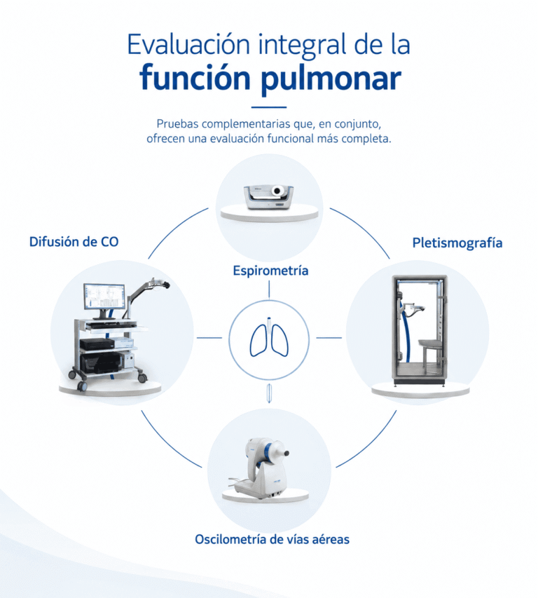 Soluciones SCHILLER para la evaluación integral de la función pulmonar con espirometría, oscilometría, pletismografía y DLCO.